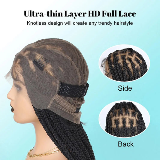 Synthetic Large Box Braided Wigs Jumbo Knotless 360° HD Full Lace Front Wigs For Black Women Jumbo Tribal Braids Faux Locs